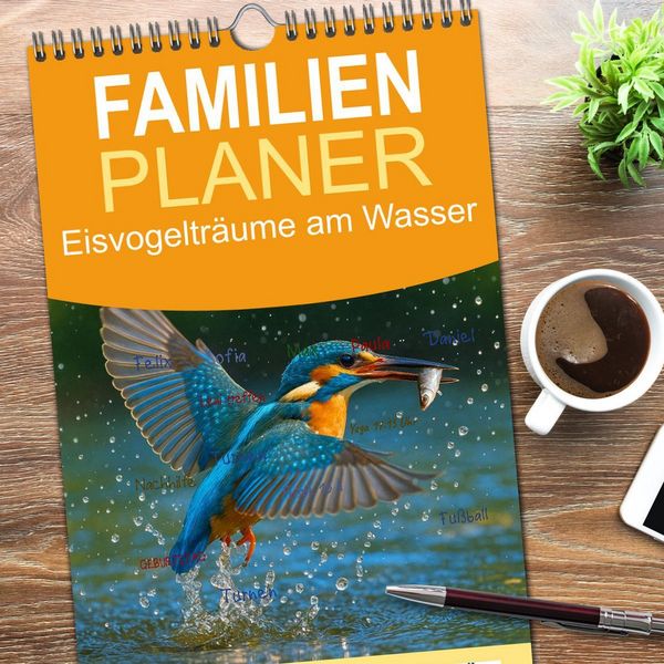Produktbild: Familienplaner 2026 - Eisvogeltr&auml;ume am Wasser mit 5 Spalten (Wandkalender, 21 x 45 cm) CALVENDO