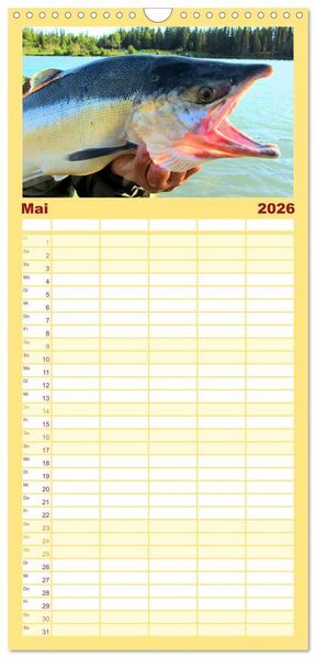 Produktbild: Familienplaner 2026 - Anglergl&uuml;ck - den Fisch am Haken mit 5 Spalten (Wandkalender, 21 x 45 cm) CALVENDO