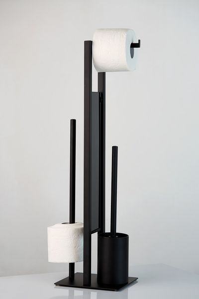 Produktbild: Stand WC-Garnitur Mod. Rivalta Schwarz matt, integrierter Toilettenpapierhalter und WC-B&uuml;rstenhalter