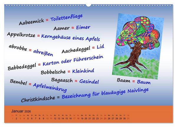 Produktbild: De Hessisch-Kalenner - hessisch babbele lerne in aam Johr (hochwertiger Premium Wandkalender 2026 DIN A2 quer), Kunstdruck in Hochglanz