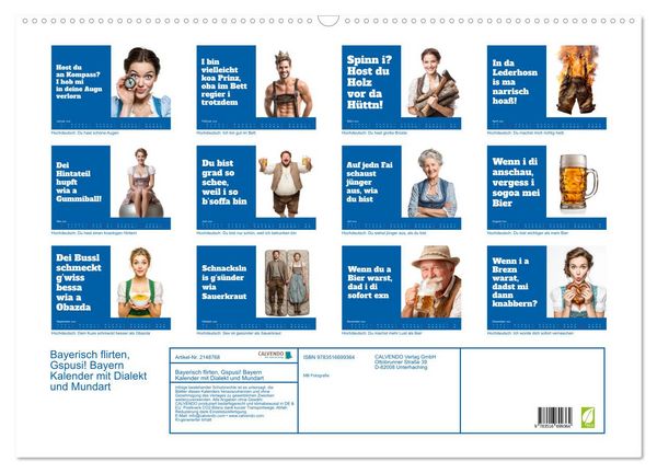 Produktbild: Bayerisch flirten, Gspusi! Bayern Kalender mit Dialekt und Mundart (Wandkalender 2026 DIN A2 quer), CALVENDO Monatskalender