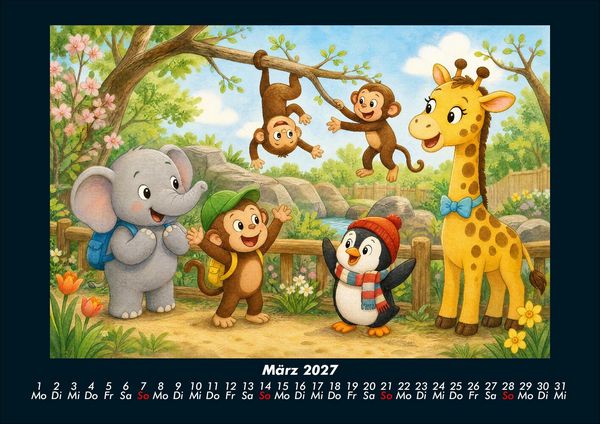 Produktbild: Ein Jahr im Zoo mit Raffi und Freunden 2027 Fotokalender DIN A4