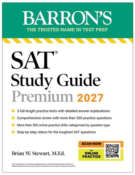Produktbild: SAT Study Guide Premium, 2027: 3 Practice Tests + Comprehensive Review + Online Practice and Video Lessons