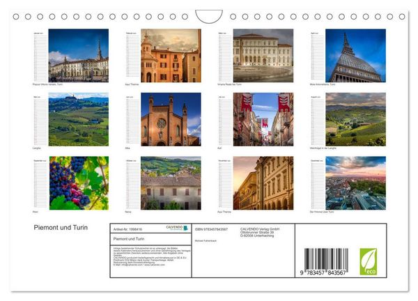 Produktbild: Piemont und Turin (Wandkalender 2026 DIN A4 quer), CALVENDO Monatskalender