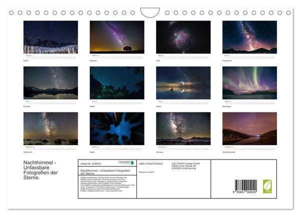 Produktbild: Nachthimmel - Unfassbare Fotografien der Sterne. (Wandkalender 2026 DIN A4 quer), CALVENDO Monatskalender