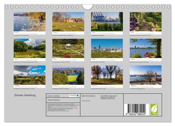 Produktbild: Gr&uuml;nes Hamburg (Wandkalender 2026 DIN A4 quer), CALVENDO Monatskalender