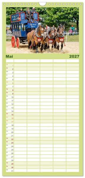Produktbild: Familienplaner 2027 - Schwere Pferde mit 5 Spalten (Wandkalender, 21 x 45 cm) CALVENDO