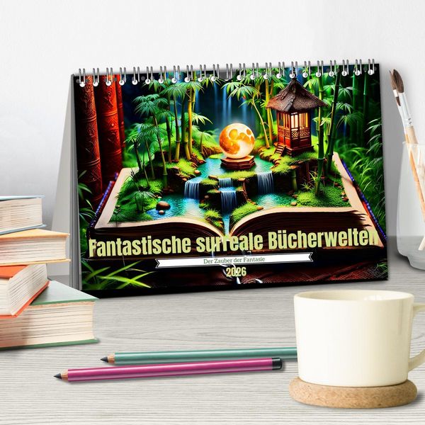 Produktbild: Fantastische surreale B&uuml;cherwelten (Tischkalender 2026 DIN A5 quer), CALVENDO Monatskalender