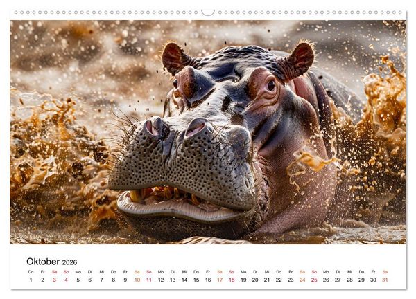 Produktbild: Flusspferde - die stillen Giganten (hochwertiger Premium Wandkalender 2026 DIN A2 quer), Kunstdruck in Hochglanz
