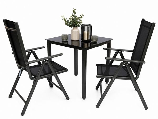 Produktbild: 3 tlg Alu Glas Gartenset Tisch Sitzgruppe 80SW