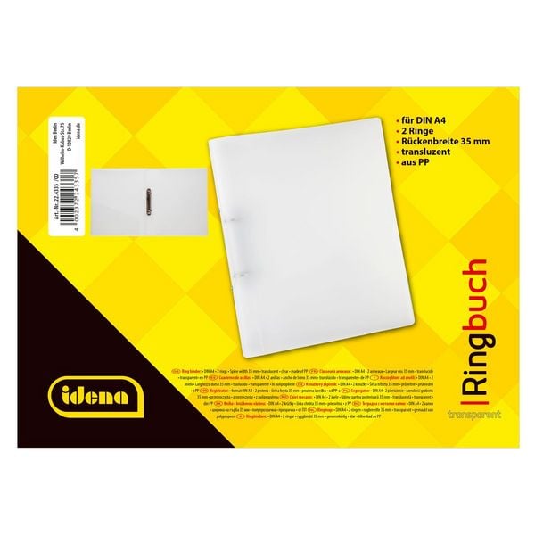 Produktbild: Idena Ringbuch PP 2 Ringe 35mm transluzent wei&szlig; DIN A4