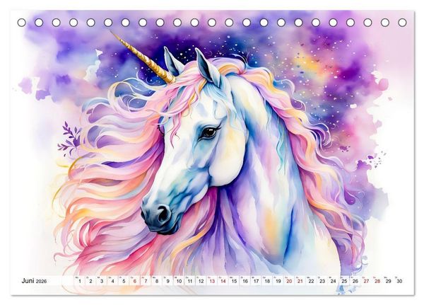 Produktbild: Magische Einh&ouml;rner - Traumlandschaften unterm Regenbogen (Tischkalender 2026 DIN A5 quer), CALVENDO Monatskalender