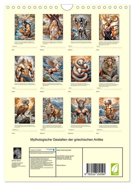 Produktbild: Mythologische Gestalten der griechischen Antike (Wandkalender 2026 DIN A4 hoch), CALVENDO Monatskalender