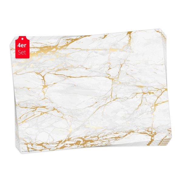 Produktbild: Tischsetmacher Tischsets Wei&szlig;er Marmor mit Goldadern, aus hochwertigem Vinyl (4 St&uuml;ck), 44 x 32 cm
