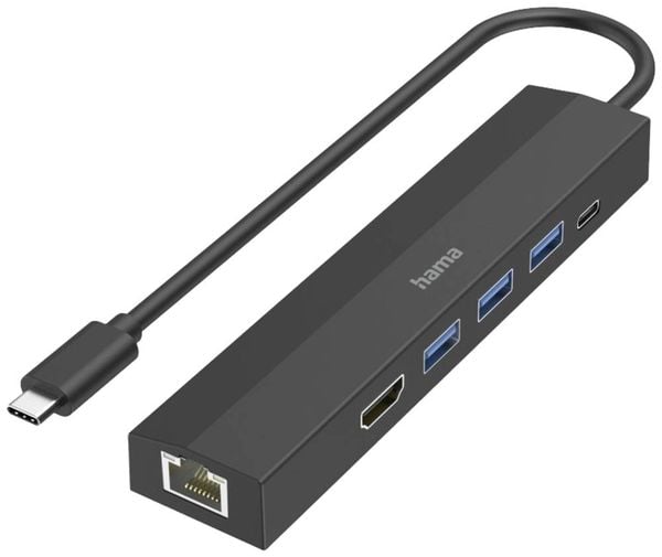 Hama 6 Port USB 3.2 Gen 1-Hub (USB 3.0) mit Schnellladeport, mit USB-C® Stecker, Ultra HD-fähig Schwarz