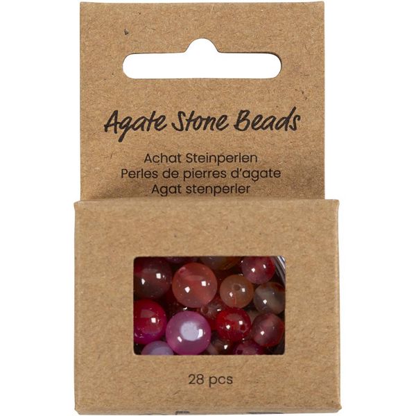 Produktbild: Creativ Company Achat Steinperlen, Gr&ouml;&szlig;e 1x10, 12x8, 15x6 mm, Lochgr&ouml;&szlig;e 0,9-1 mm, Beige, Rosa, 28 Stk