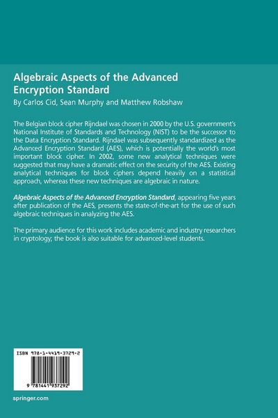 Produktbild: Algebraic Aspects of the Advanced Encryption Standard