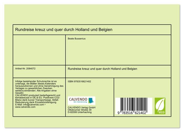 Produktbild: Rundreise kreuz und quer durch Holland und Belgien (Tischkalender 2026 DIN A5 quer), CALVENDO Monatskalender
