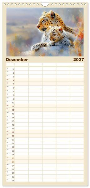 Produktbild: Familienplaner 2027 - Leopardenkinder. Afrikas Katzenbabys im Licht der Natur mit 5 Spalten (Wandkalender, 21 x 45 cm) CALVENDO