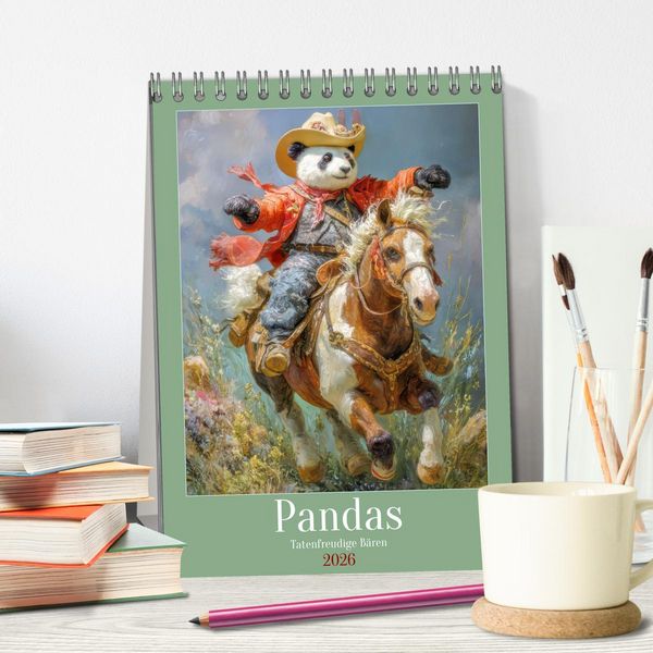 Produktbild: Pandas - Tatenfreudige B&auml;ren (Tischkalender 2026 DIN A5 hoch), CALVENDO Monatskalender