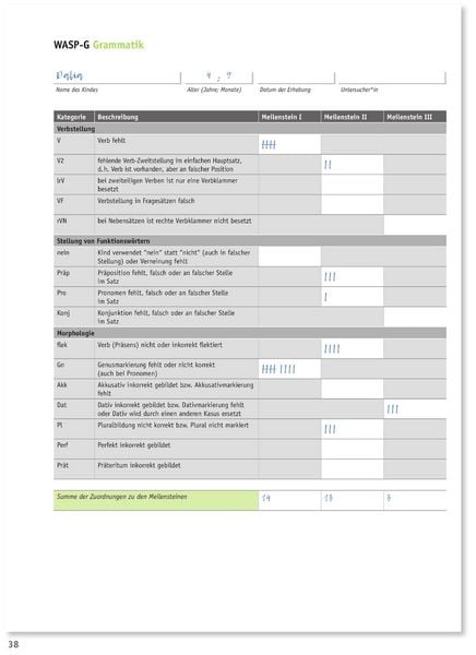 Produktbild: Weingartner Analyseraster f&uuml;r Spontansprachproben - WASP