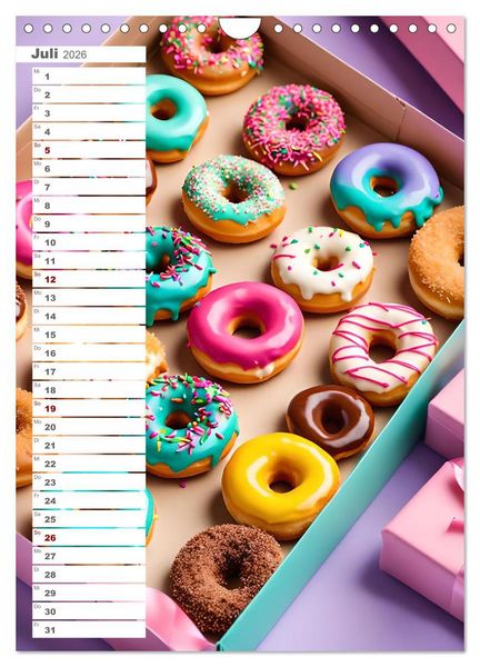 Produktbild: Donuts and Birthdays, s&uuml;&szlig;er Geburtstagskalender mit bunte KI Donuts (Wandkalender 2026 DIN A4 hoch), CALVENDO Monatskalender