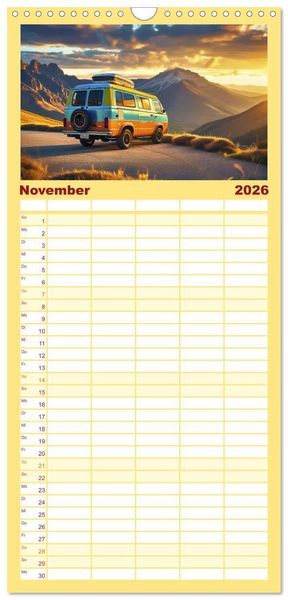 Produktbild: Familienplaner 2026 - Vanlife - Caravan Abenteuer mit 5 Spalten (Wandkalender, 21 x 45 cm) CALVENDO