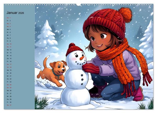 Produktbild: M&auml;dchen und ihre tierischen Freunde - Tierisch s&uuml;&szlig;e Mangas f&uuml;r M&auml;dchen (hochwertiger Premium Wandkalender 2026 DIN A2 quer), Kunstdruck in Hochglanz