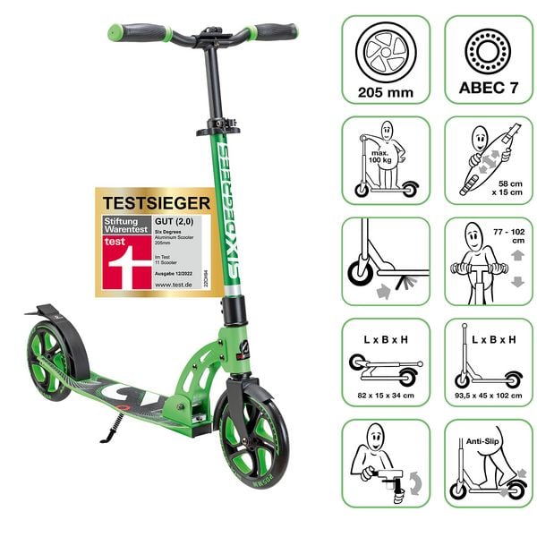 SIX DEGREES Aluminium Scooter 205 mm hellgrün