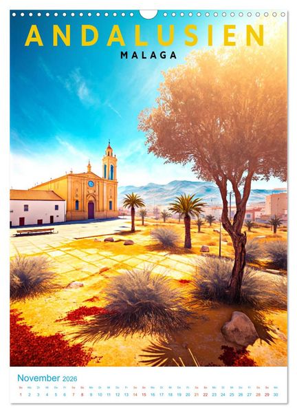 Produktbild: Andalusien - Old School Poster Style (Wandkalender 2026 DIN A3 hoch), CALVENDO Monatskalender