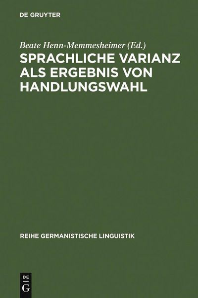 Produktbild: Sprachliche Varianz als Ergebnis von Handlungswahl