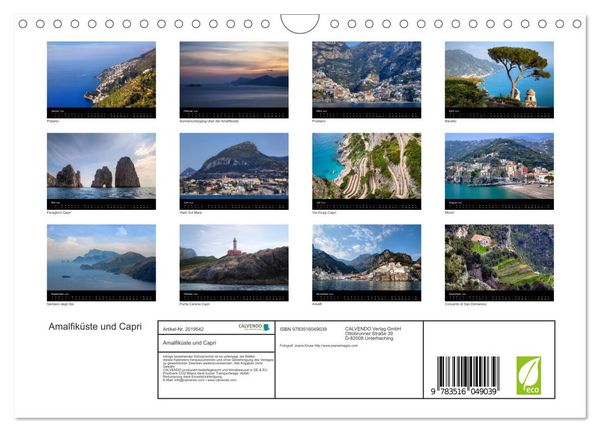 Produktbild: Amalfik&uuml;ste und Capri (Wandkalender 2026 DIN A4 quer), CALVENDO Monatskalender
