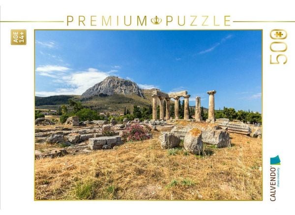 CALVENDO Puzzle Der dorische Apollontempel der Hafenstadt Korinth wird vom Burgberg Akrokorinth überragt, Korinthia, Peloponnes, Griechenland | 500 Teile Lege-Größe 48 × 36 cm Foto-Puzzle für Erwachsene