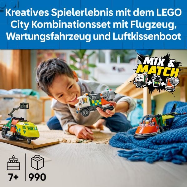 Produktbild: LEGO City 60505 Kombinationsset mit Flugzeug, Wartungsfahrzeug und Luftkissenboot