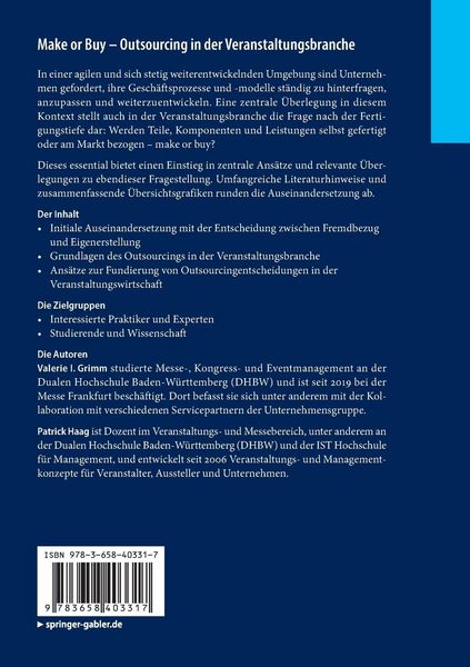 Produktbild: Make or Buy &ndash; Outsourcing in der Veranstaltungsbranche