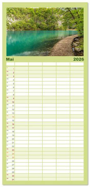 Produktbild: Familienplaner 2026 - Welterbe in Kroatien - Plitvicer Seen mit 5 Spalten (Wandkalender, 21 x 45 cm) CALVENDO