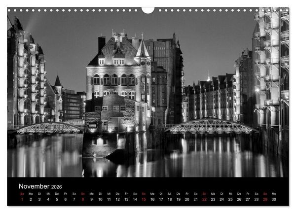Produktbild: Hamburg monochrome Impressionen (Wandkalender 2026 DIN A3 quer), CALVENDO Monatskalender