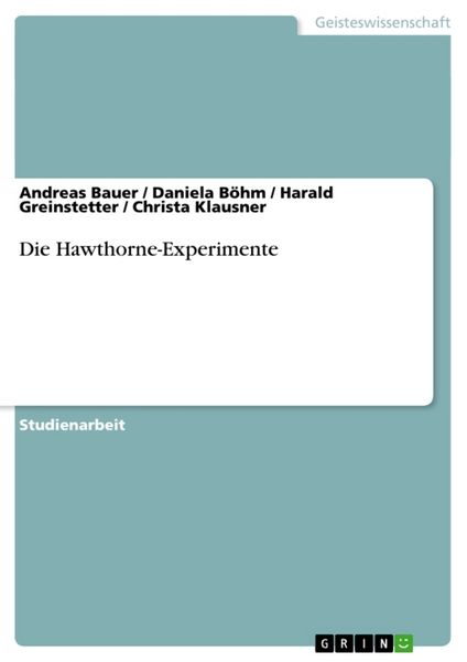 Produktbild: Die Hawthorne-Experimente