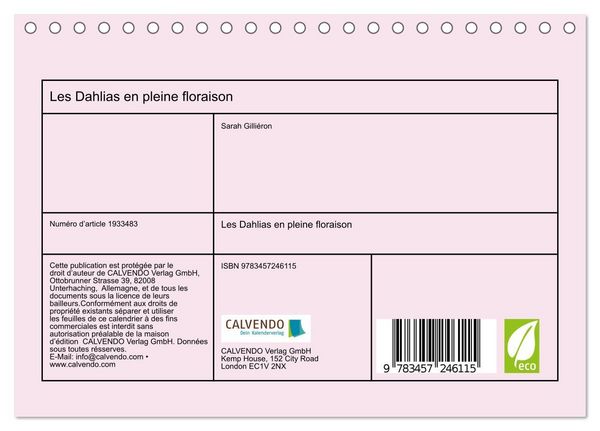Produktbild: Les Dahlias en pleine floraison (Calendrier de bureau 2026 DIN A5 vertical), CALVENDO calendrier mensuel