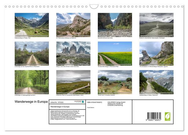 Produktbild: Wanderwege in Europa (Wandkalender 2026 DIN A3 quer), CALVENDO Monatskalender