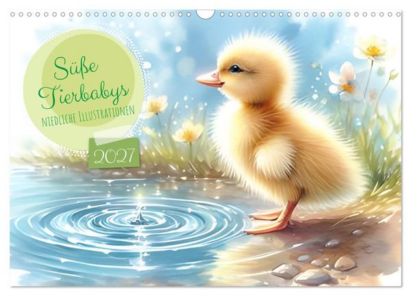 Produktbild: S&uuml;&szlig;e Tierbabys - niedliche Illustrationen (Wandkalender 2027 DIN A3 quer), CALVENDO Monatskalender