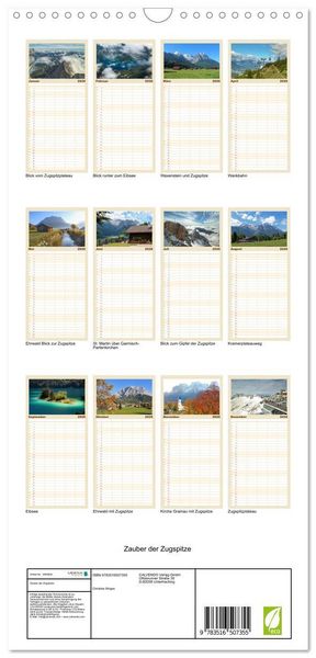 Produktbild: Familienplaner 2026 - Zauber der Zugspitze mit 5 Spalten (Wandkalender, 21 x 45 cm) CALVENDO