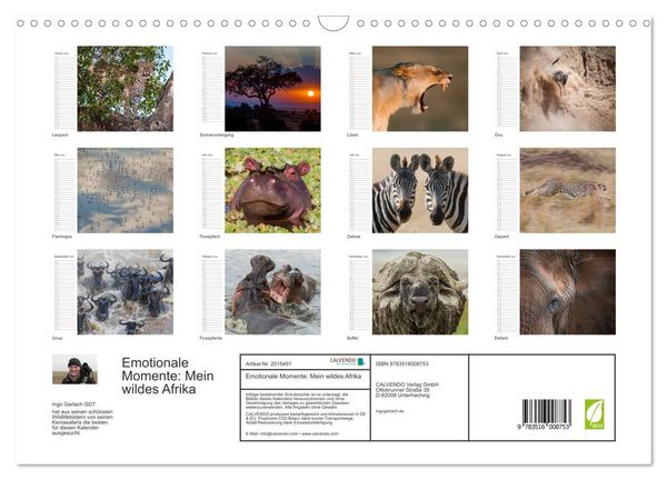 Produktbild: Emotionale Momente: Mein wildes Afrika (Wandkalender 2026 DIN A3 quer), CALVENDO Monatskalender