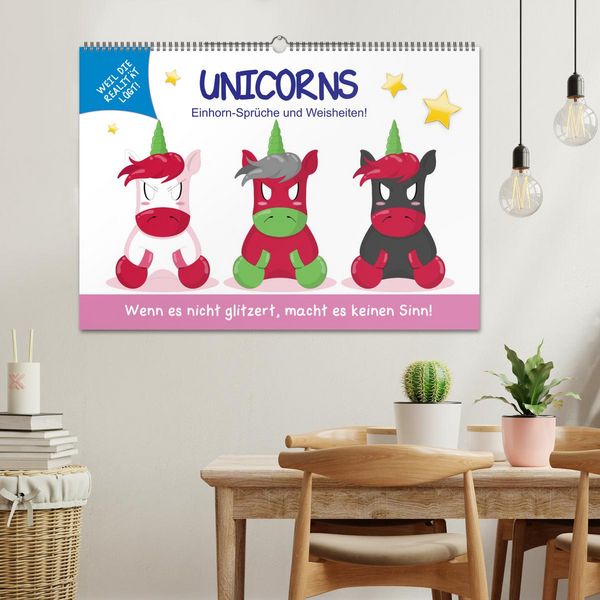 Produktbild: Unicorns. Einhorn-Spr&uuml;che und Weisheiten! (Wandkalender 2026 DIN A2 quer), CALVENDO Monatskalender