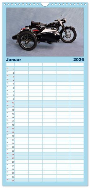 Produktbild: Familienplaner 2026 - Deutsche Motorrad Oldtimer mit 5 Spalten (Wandkalender, 21 x 45 cm) CALVENDO