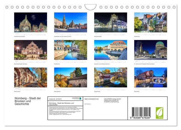 Produktbild: N&uuml;rnberg - Stadt der Br&uuml;cken und Geschichte (Wandkalender 2027 DIN A4 quer), CALVENDO Monatskalender