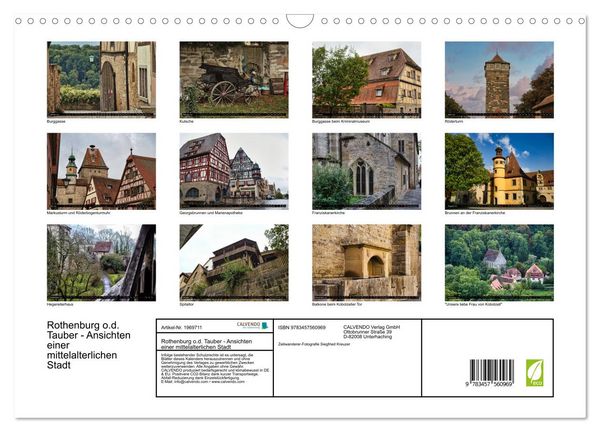 Produktbild: Rothenburg o.d. Tauber - Ansichten einer mittelalterlichen Stadt (Wandkalender 2026 DIN A3 quer), CALVENDO Monatskalender