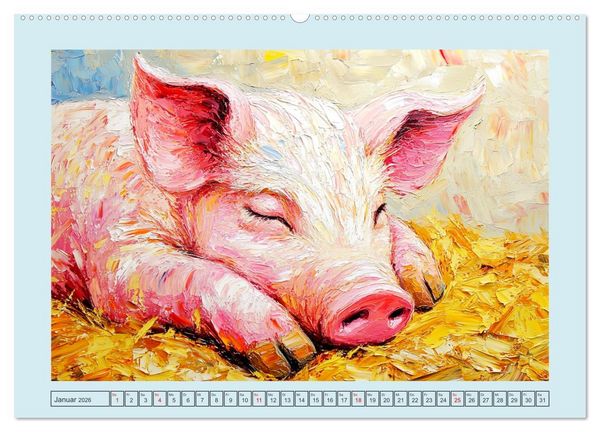 Produktbild: Lustiges Borstenvieh. Zauberhafte Schweinchen im &Ouml;lgem&auml;lde-Stil (hochwertiger Premium Wandkalender 2026 DIN A2 quer), Kunstdruck in Hochglanz