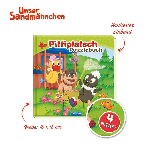 Produktbild: Tr&ouml;tsch Unser Sandm&auml;nnchen Puzzlebuch mit 4 Puzzle Pittiplatsch