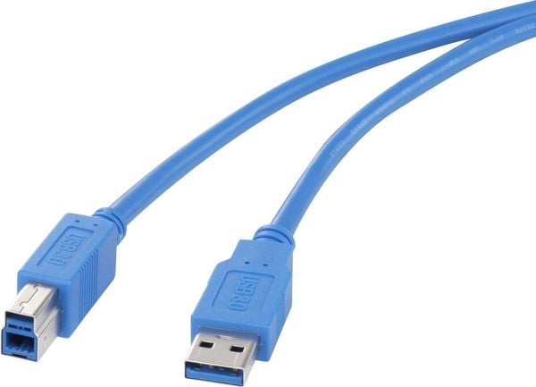 Renkforce USB-Kabel USB 3.2 Gen1 (USB 3.0 / USB 3.1 Gen1) USB-A Stecker, USB-B Stecker 0.50 m Blau vergoldete Steckkonta